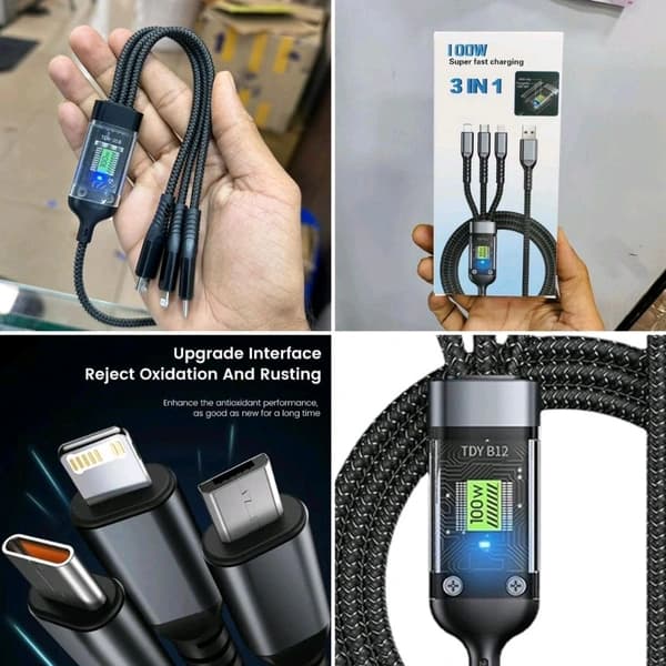 Riviera Striker 100W Cable

Includes Lightning, Type-C, and Micro USB connectors

LED display showing real-time current/voltage

Braided anti-scratch design for long life

Fast charging + high-speed data transfer

Offer Price: ₹249 (online order available)