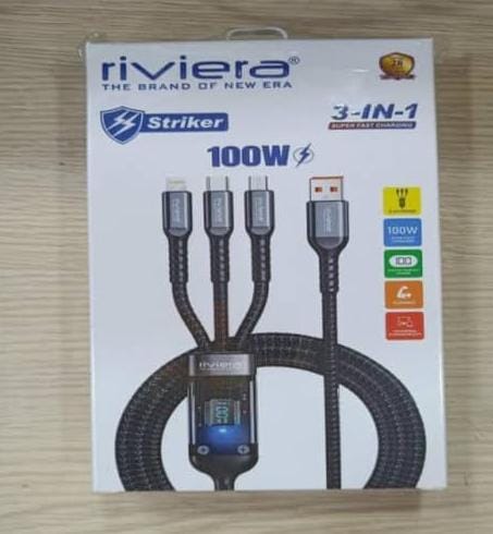 Riviera Striker 100W Cable

Includes Lightning, Type-C, and Micro USB connectors

LED display showing real-time current/voltage

Braided anti-scratch design for long life

Fast charging + high-speed data transfer

Offer Price: ₹249 (online order available)